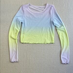 aerie Pastel MESH Ombre Long-Sleeve Crop Top in Lavender, Blue & Lemon